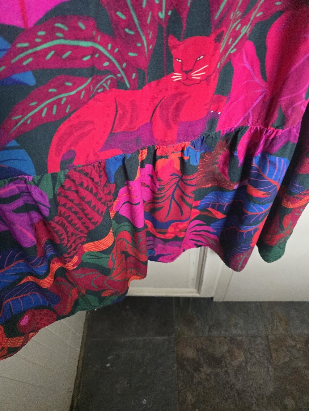 FARM RIO Off Shoulder Dress  Anthropology Tropical Leaf Tiered Size MED - Picture 5 of 8